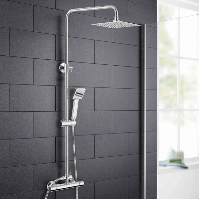 Rosa Thermostatic Slim Shower Mixer Chrome Bathroom Twin Head Round Or Square