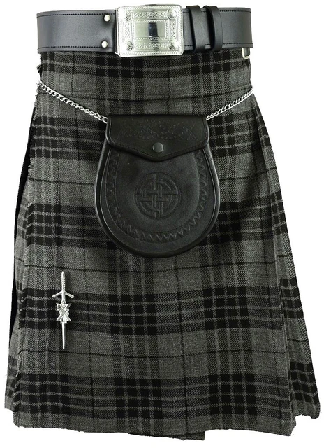 Abito tradizionale Highlands scozzese da uomo grigio kilt tartan kilts