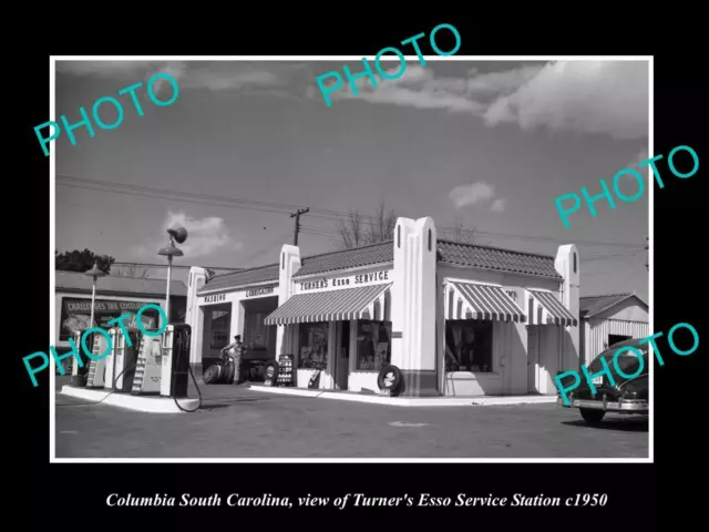 OLD POSTCARD SIZE PHOTO OF COLUMBIA SOUTH CAROLINA ESSO SERVICE STATION c1950