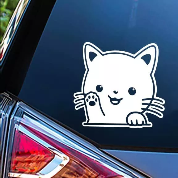 Cute Peeking Kitty Cat White Vinyl Decal Car Truck Windows Laptop Tablet