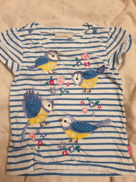 Jojo Maman Bebe Age 4-5 Blue Tit Bird T Shirt Top VGC