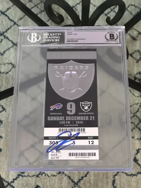 Derek Carr SIGNED Oakland Raiders Rookie Ticket!  Rookie Auto BGS Las Vegas