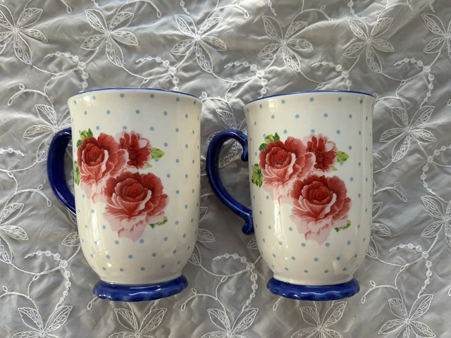 PIONEER WOMAN HERITAGE Floral 18 OZ Stoneware Mugs (2) tea