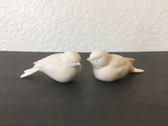 Vintage Lot 2 White Porcelain Bisque Birds Finch Blanks Figurine Ready To Paint