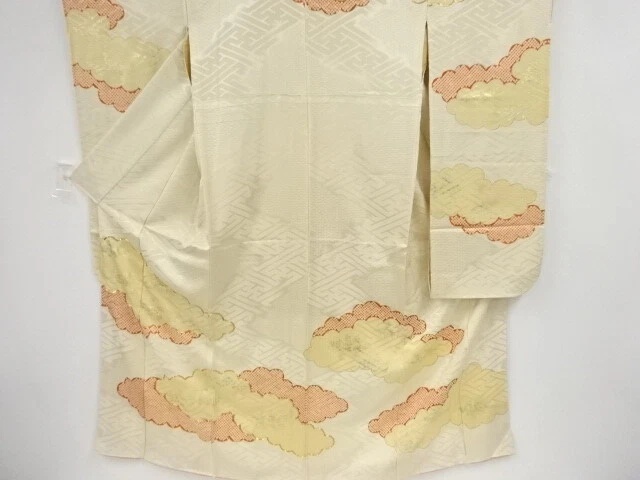 42786# Japanese Kimono / Antique Furisode / Embroidery / Cloud With Pine & U