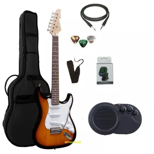 Chitarra Elettrica Stratocaster Sunburst kit Amplificatore Set + Accessori