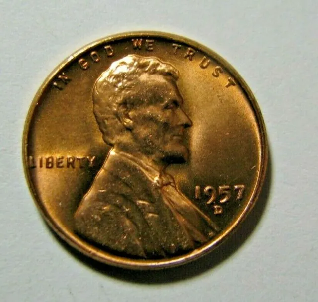 RED BU 1957-D LINCOLN WHEAT CENT<> Denver Mint <> Brilliant Uncirculated Cent