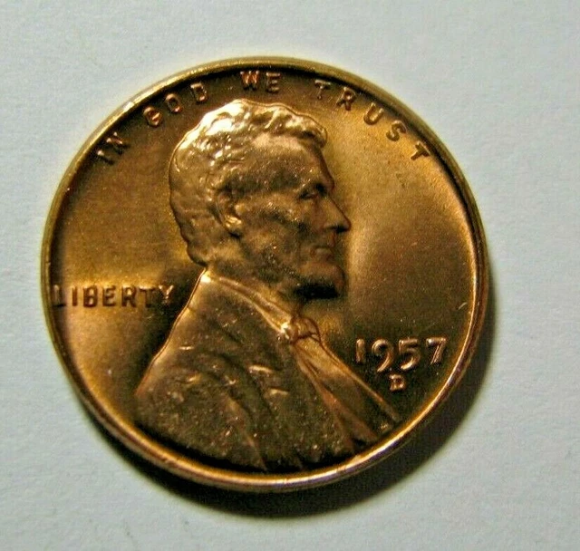 RED BU 1957-D LINCOLN WHEAT CENT Denver Mint Brilliant Uncirculated Cent