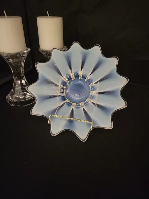 Vintage Fostoria Heirloom 12 point Blue Opalescent Glass Bowl Dish 8.5"