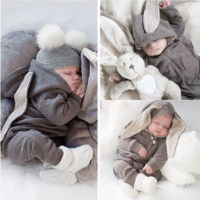 Long Rabbit Ear Newborn Hooded Romper Baby Infant Kids Bodysuit Jumpsuit Cute