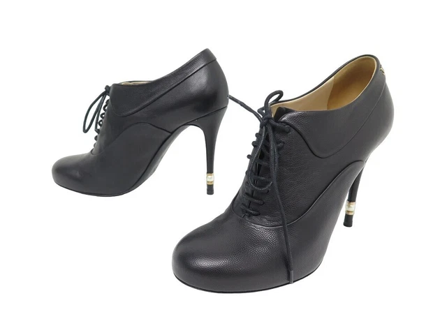 Neuf Chaussures Chanel G31079 Bottines A Talons Cuir 38 Boite Low Boots 1150€