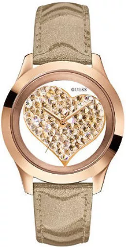 New  Authentic GUESS Women's Rose Gold  tone Crystal Watch ,Leather band U0113L3