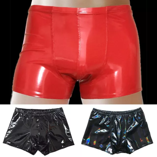 Pantaloncini sexy da uomo in finta pelle boxer pantaloncini bagnati lattice baul