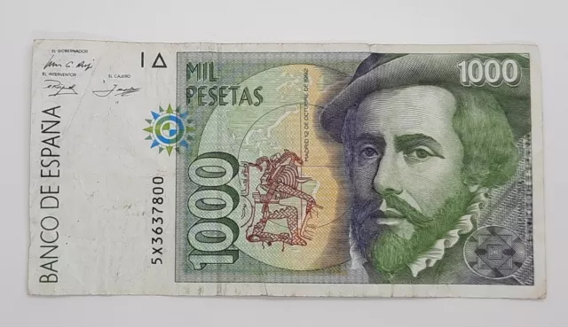 1992 / Banco De España, Spain - 1000 Pesetas Banknote, Serial No. 5X 3637800