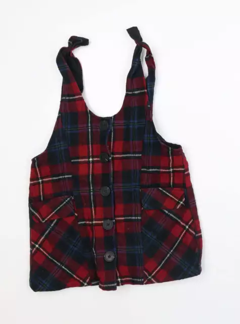 Abito da ragazza NEXT rosso a quadretti cotone pinafore/dungaree taglia 8 anni collo rotondo - Ta