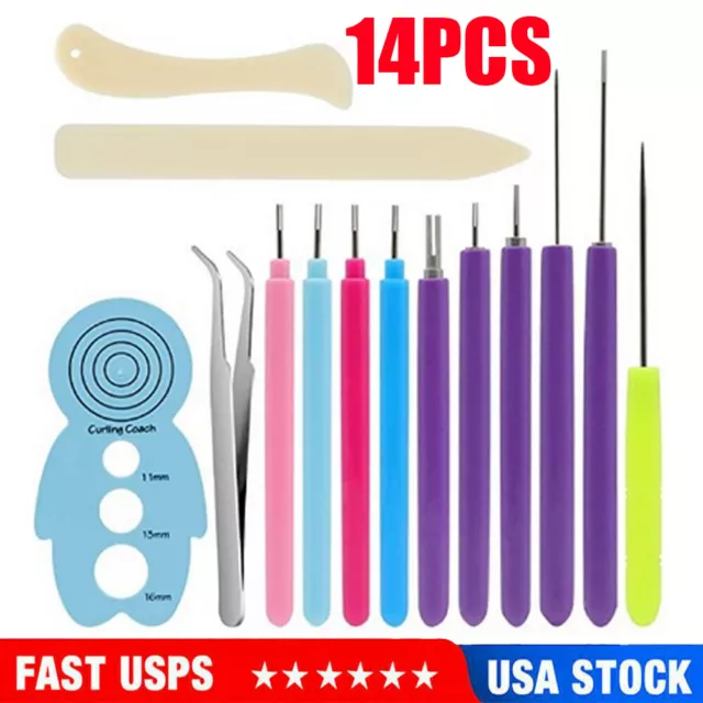 14 Pieces Paper Quilling Tools Slotted Kit, Assorted Sizes Rolling Tools ++