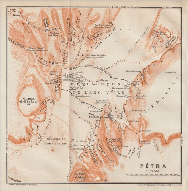 PETRA al-Batra Edom Römische Theater Jordanien Original KARTE von 1912