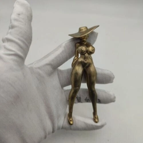 12cm Chinese Bronze Bronze Statue Hand Carved Nude Girl Statue