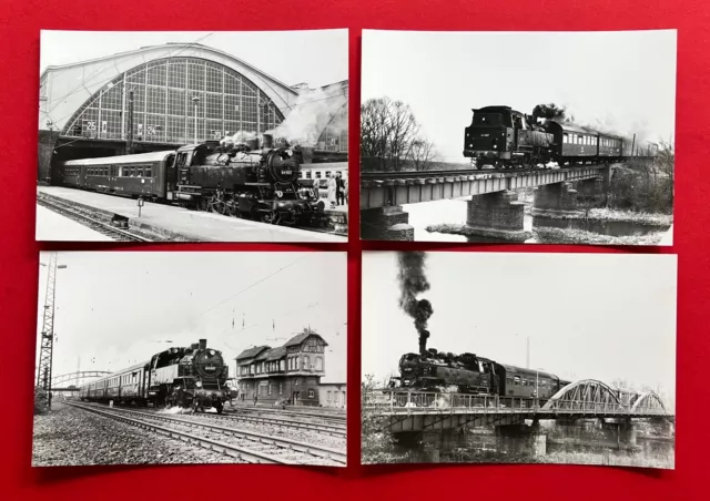 4 x DDR Eisenbahn Foto Dampflok BR 64 007 am Bahnhof Leipzig ( 113448
