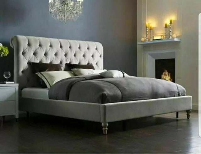 Sleigh Scroll Bed Frame Upholstered Chesterfield in Plush Velvet Soft Velvet s9