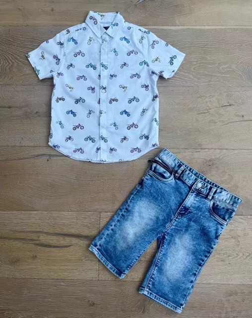 NEXT TU BOYS SUMMER DENIM SHORTS OUTFIT *7y CASUAL SHIRT SHORTS SET- AGE 7 YEARS