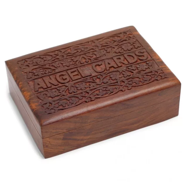 Hand Carved Sheesham Wood Angel Cards Storage Box