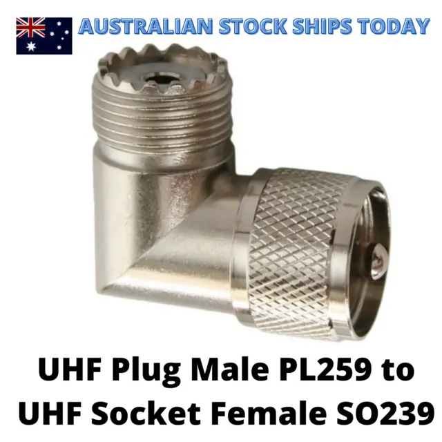 UHF Plug Male PL259 to UHF Socket Female SO239 Right Angle Joiner CB Radio