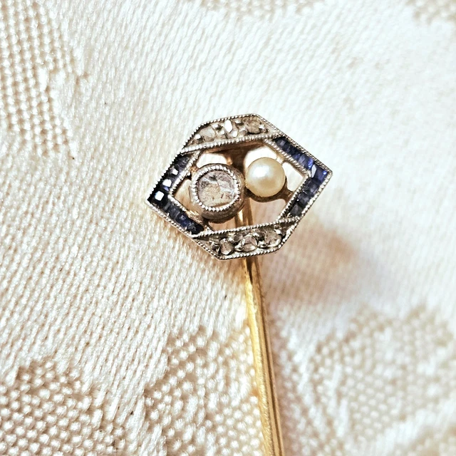 Épingle De Cravate Ancienne En Or 9 Carats (9k) - Avec Pierre Bleue - Vintage Vers 1920