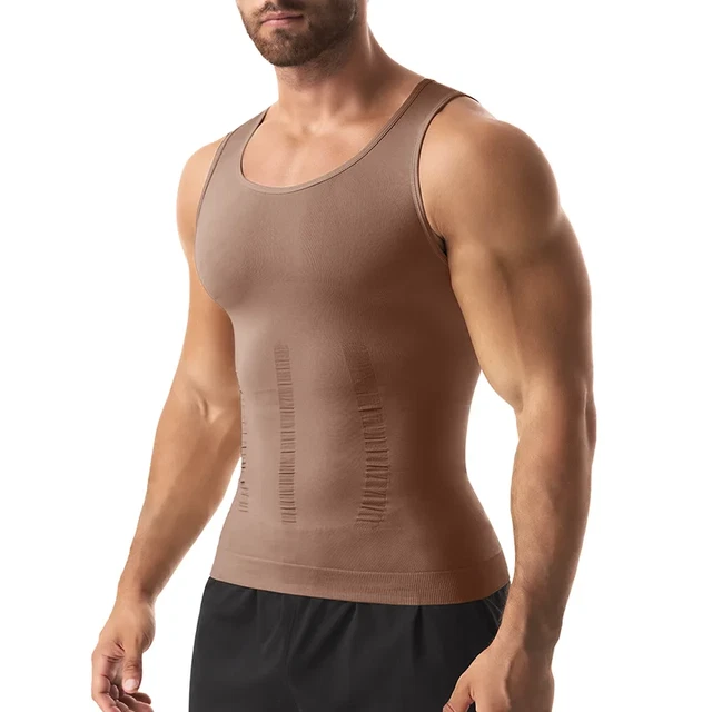 SLIMBELLE Heren Compressievest Afslankend Body Shaper Shapewear Buik Controle Compressieshirt Tank Tops Naadloze Onderhemden, Wit-01, XL