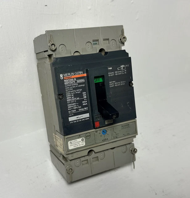 Merlin Gerin NSF250 N 225A Compact Circuit Breaker w/ Stabs NSF250N 3P 225 Amp Merlin Gerin NSF250 N 225A Compact Circuit Breaker w/ Stabs NSF250N 3P 225 Amp