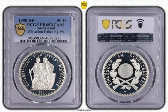 Switzerland 50 Francs 1990 Shooting Thaler Winterthur Zurich PCGS PR69 DCAM