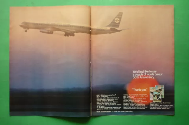 Klm Netherlands 1969 Advertising' Vintage Royal Dutch Airlines 50° Th Anniv