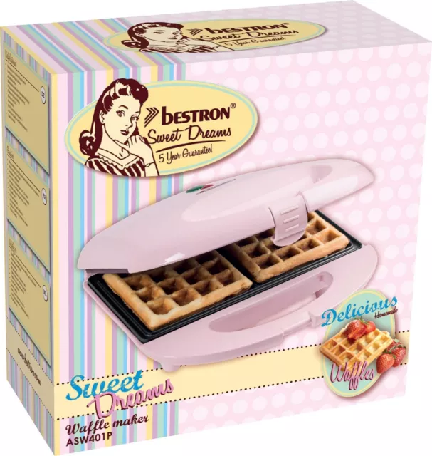 bestron Waffeleisen ASW401P Sweet Dreams, 700 W belgische Waffeln Rosa Pink NEU