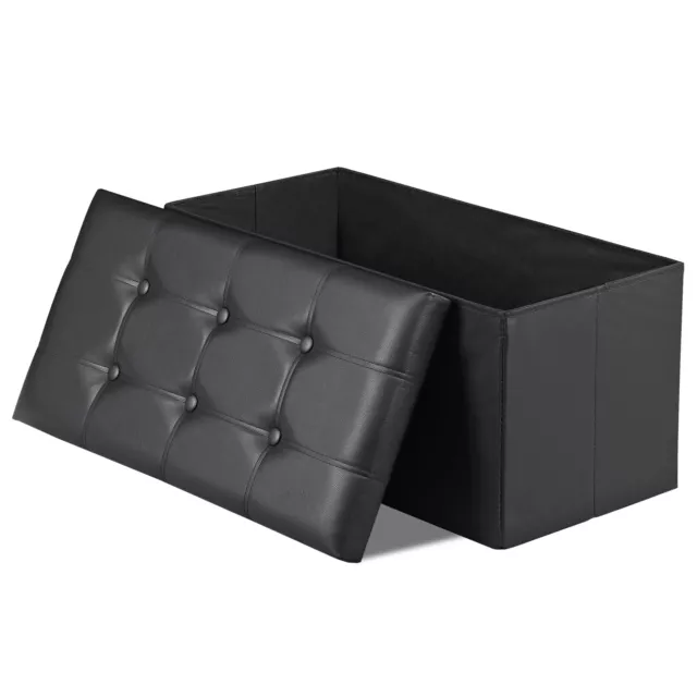 Black Storage Bench Ottomans Foot Foldable Storage Footstools Organizer Spacious