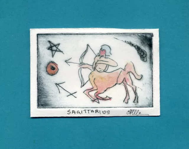 SAGITTARIUS HOROSCOPE Original ETCHING Astrology Sign Zodiac Symbol SIGNED PRINT