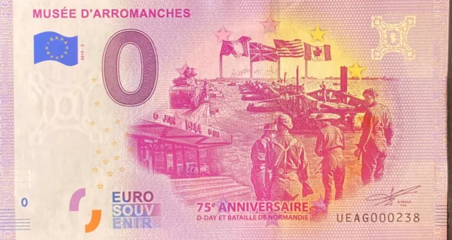 Geldschein 0 Null Euro Museum Arromanches Frankreich 2019 Nummer Verschiedene