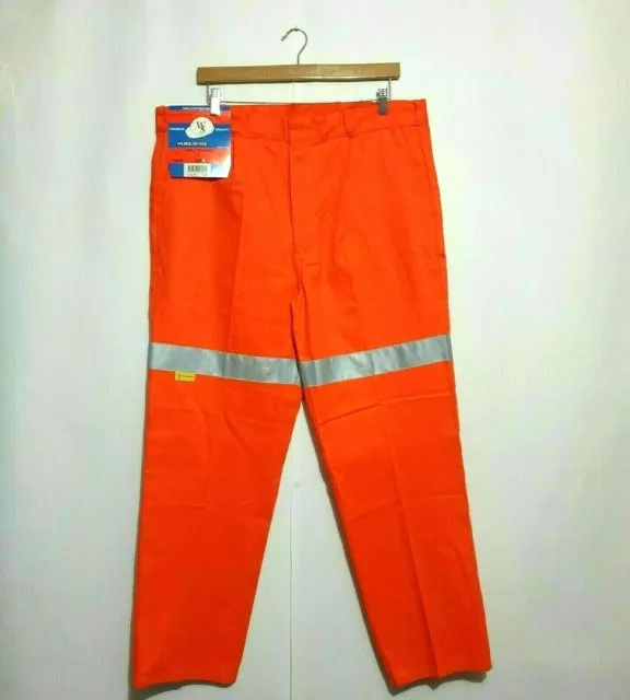 NEW Worksense Pants Sz 102 WS8331OR Cotton Drill 3M Reflective Tape Band Work