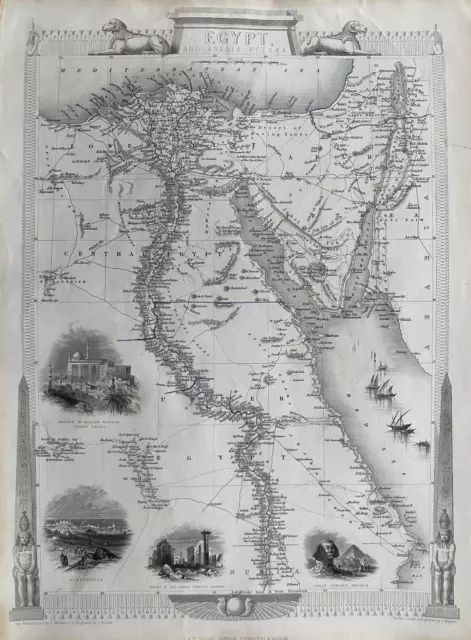 1851 Antique Map; Egypt, Nile Valley - John Tallis / Rapkin