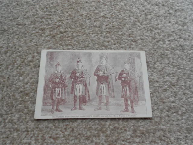 Antique Postcard of Dr. Barnardo's Highland Pipers, sent to Australia.