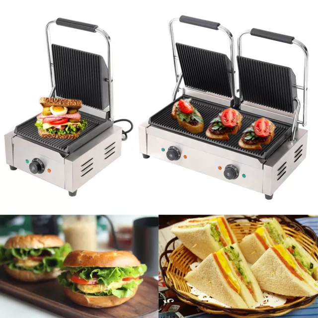 Commercial Panini Press Sandwich Toaster Waffle Maker Toastie Ribbed Iron Grill