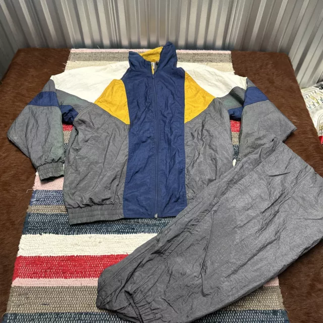 80's Vintage ActiveWear Jogging Track Suit Size XL Blue Gold COLORBLOCK
