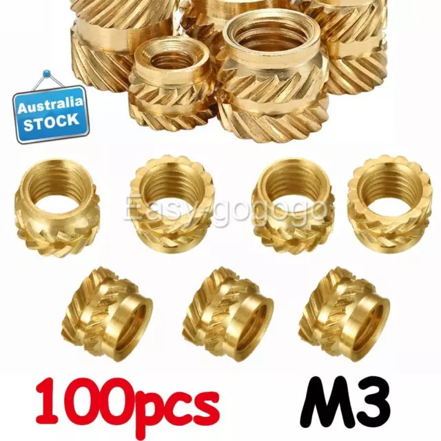 100Pcs M3 Thread Knurled Brass Threaded Heat Set Heat Resistant Insert Embedment