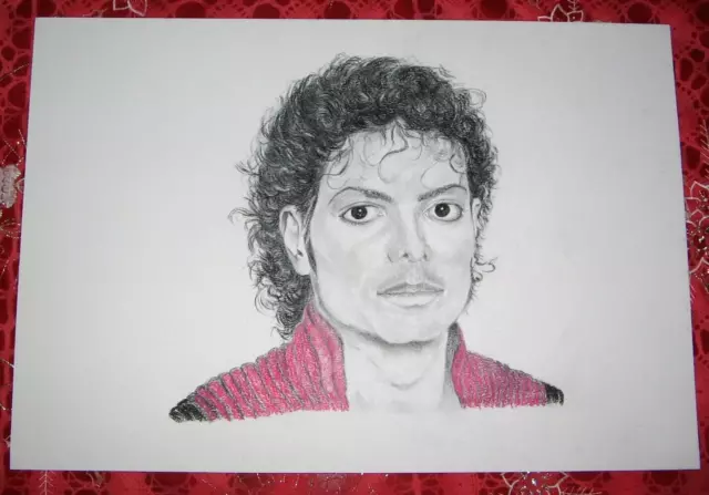 Disegno Matita, Carboncino E Colori 33X48 -Michael Jackson ) - Bellissimo!