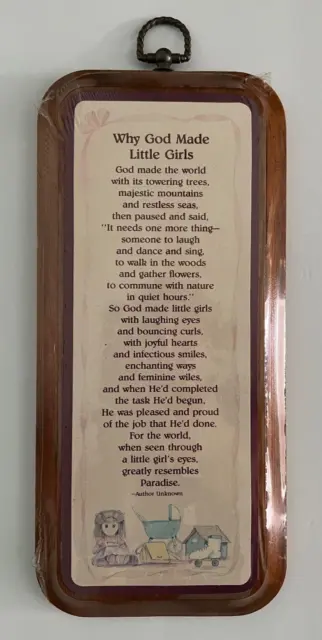 Vintage 1980's Why God Made Little Girls Baby Baptism Religious Wall Plaque New