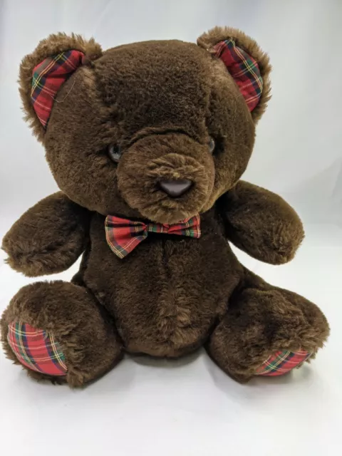 Walmart Brown Bear Plush 9 Inch Red Plaid Ears Bow Feet Stuffed Animal Toy