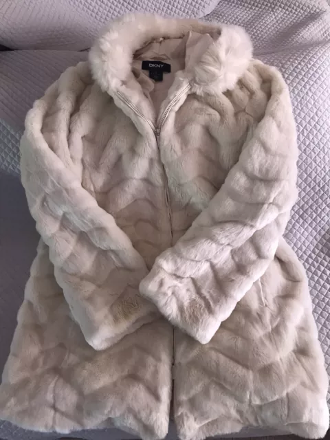 DKNY Womens Hooded Faux-Fur Anorak Coat Medium