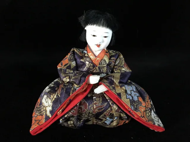 J0671 Japanese Vintage HINA Doll Statue Kimono Black Hair Boy OKIMONO Interior