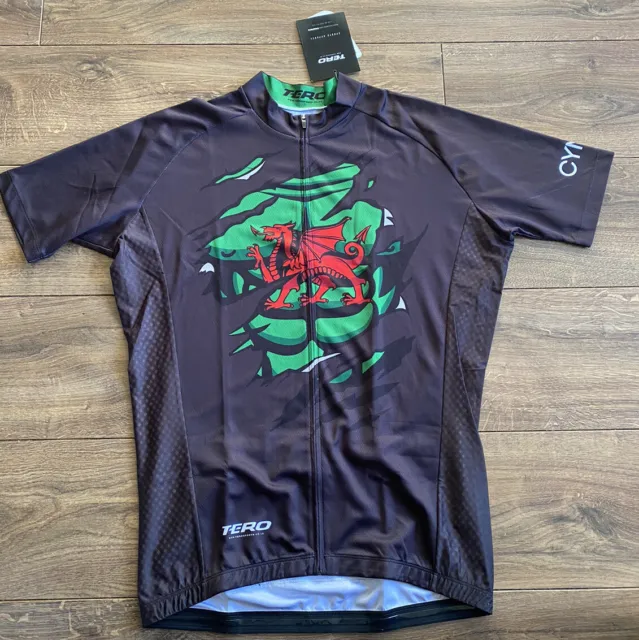 Maglietta da ciclismo gallese Cymru da uomo camicia top cerniera manica corta 2XL XXL