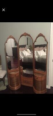 Antique 1800’s Tri Fold Vanity Dressing Mirror with Etched Glass