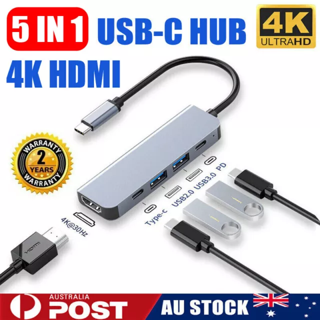 5 in 1 USB-C Type-C HD Output 4K HDMI USB 3.0 Hub Adapter For MacBook Pro iPad